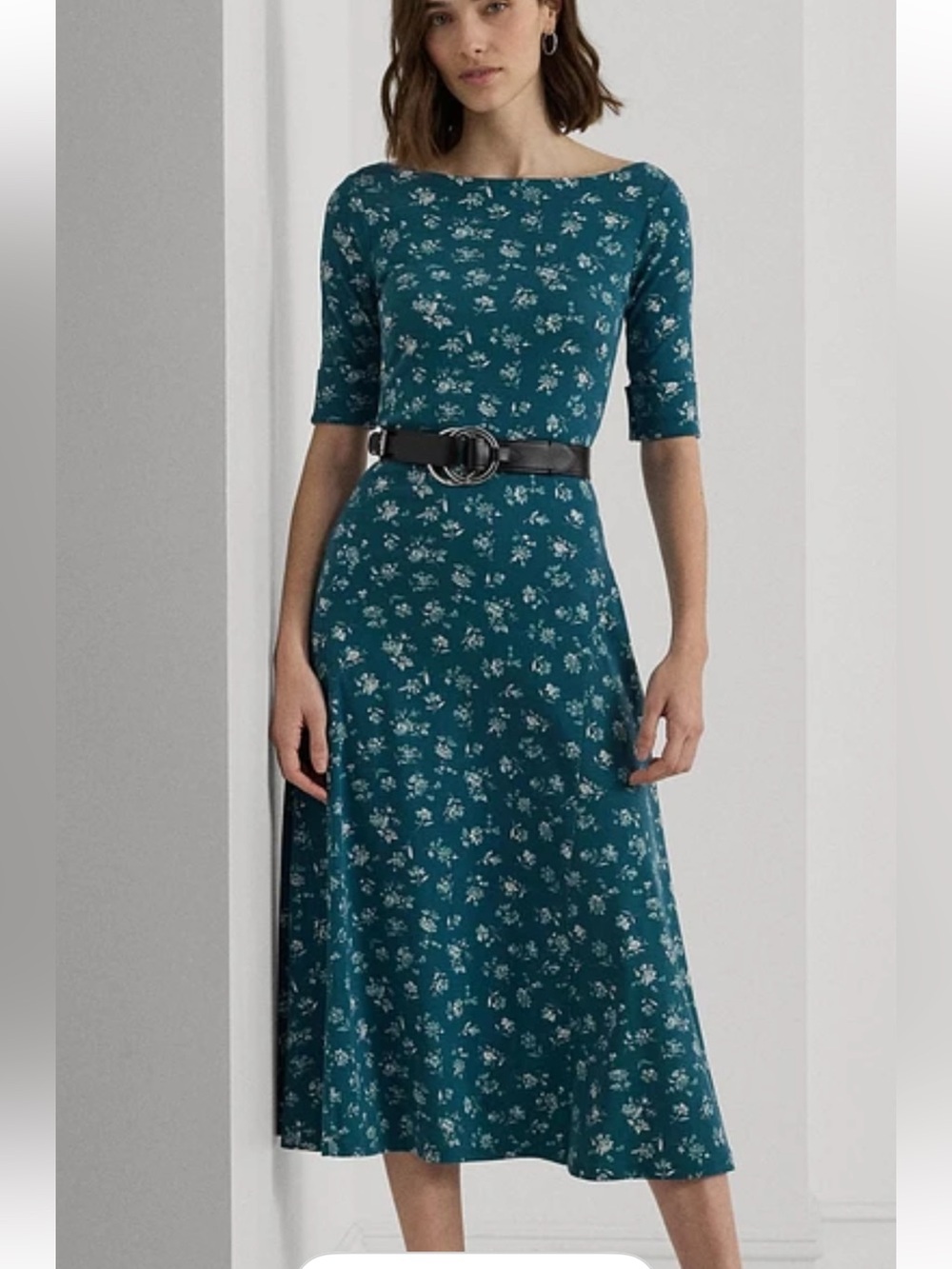 Ralph Lauren Floral Stretch Cotton Midi Dress. Size Small